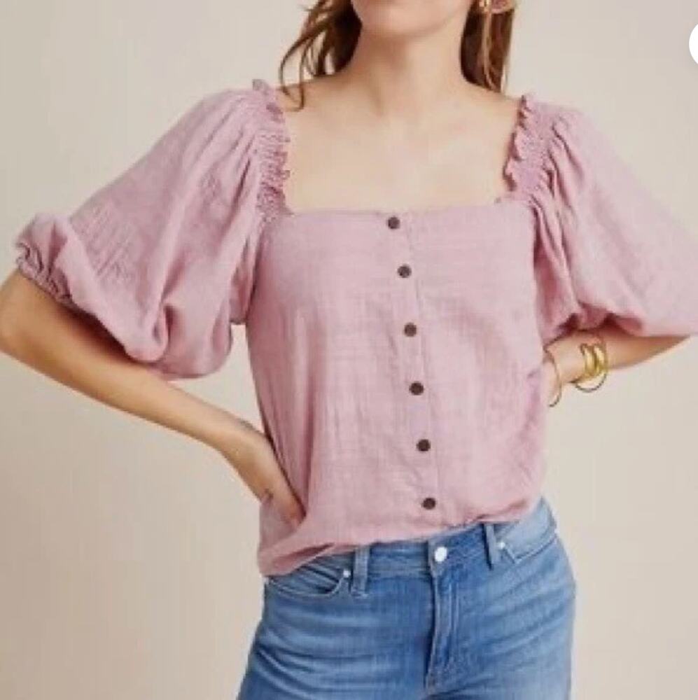 Hutch Anthropologie Azalea Puff Sleeve Blouse Shirt Size XS  Cottagecore